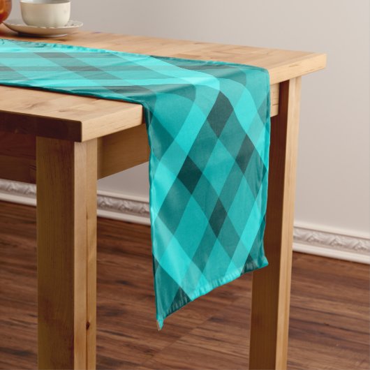Cool Elegant Turquoise Plaid Kleine Tafelloper (Voorbeeld)