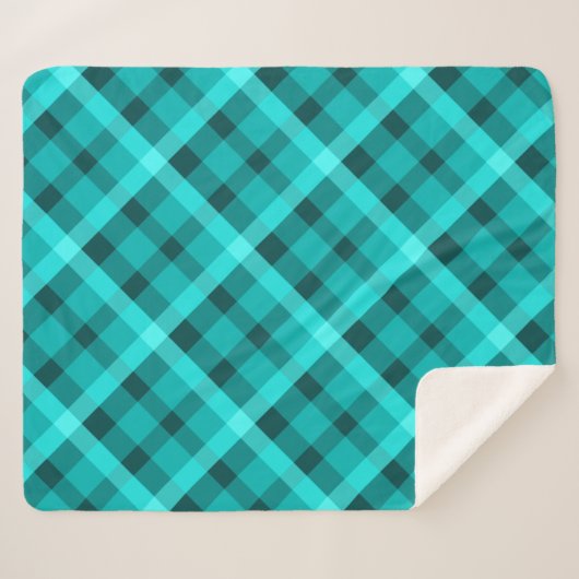 Cool Elegant Turquoise Plaid Medium Sherpa Deken (Voorkant (horizontaal))