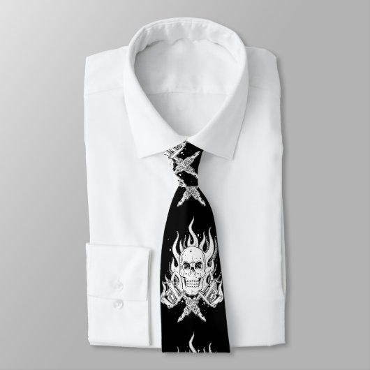 Cool elegant zwarte witte tribale tattoo schedel stropdas (Gebonden)