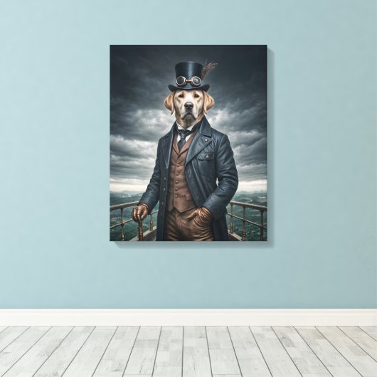 Cool Elegante Victoriaans Steampunk Labrador Dog A Canvas Afdruk (Insitu (Houten vloer))