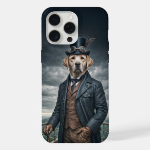 Cool Elegante Victoriaanse Steampunk Labrador Hond iPhone 15 Pro Max Case