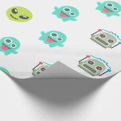 Cool Emoji Alien Ghost Robot Face Pattern Cadeaupapier (Hoek)