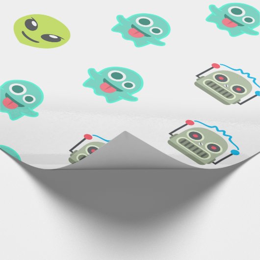 Cool Emoji Alien Ghost Robot Face Pattern Cadeaupapier (Hoek)