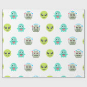 Cool Emoji Alien Ghost Robot Face Pattern Cadeaupapier (Vlak)