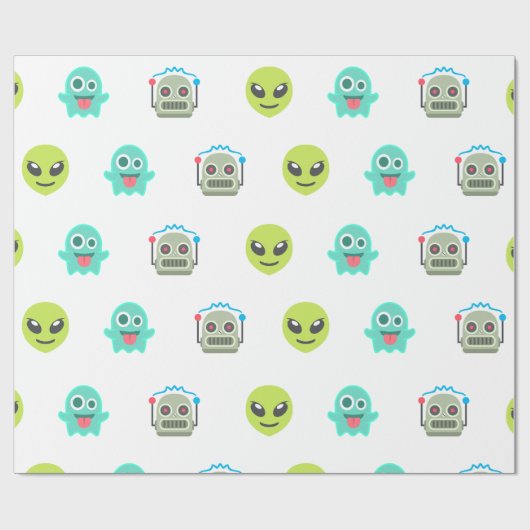 Cool Emoji Alien Ghost Robot Face Pattern Cadeaupapier (Vlak)