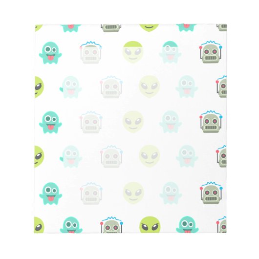 Cool Emoji Alien Ghost Robot Face Pattern Notitieblok (Voorkant)
