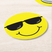 Cool Emoji Face met zonnebril Ronde Kartonnen Onderzetter (Gebogen)