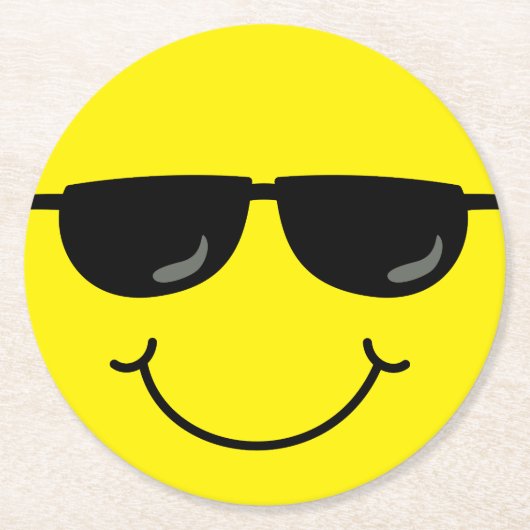 Cool Emoji Face met zonnebril Ronde Kartonnen Onderzetter (Voorkant)