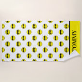 Cool Emoji Face met zonnebrillen Naam toevoegen Strandlaken (Voorkant)