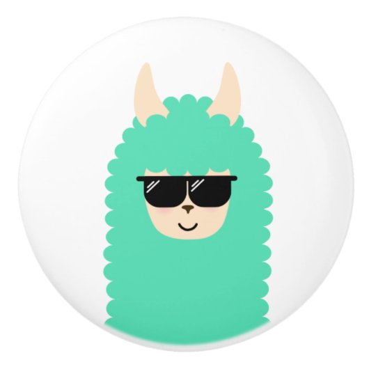 Cool Emoji Llama Keramische Knop (Voorkant)