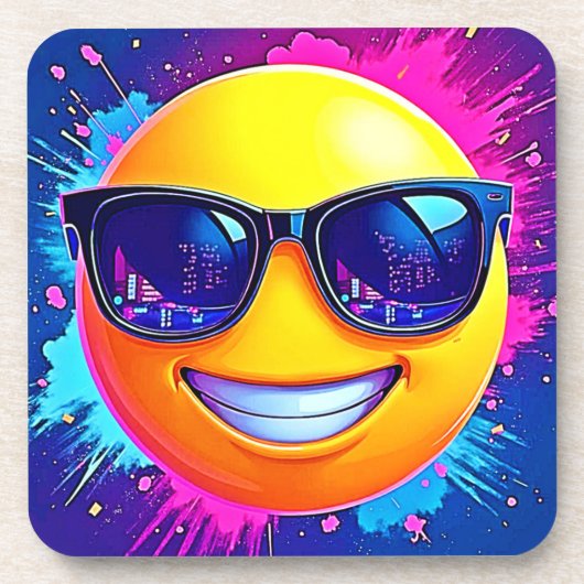 Cool 😎 Emoji Splash Fun Bier Onderzetter (Voorkant)