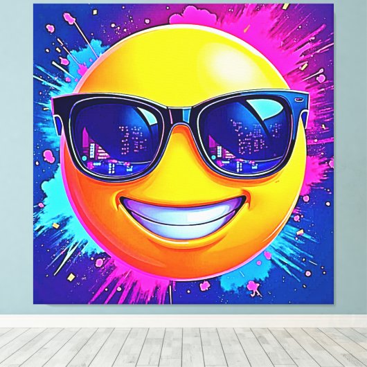 Cool 😎 Emoji Splash Fun Canvas Afdruk (Insitu (Houten vloer))