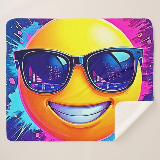Cool 😎 Emoji Splash Fun Sherpa Deken (Voorkant (horizontaal))