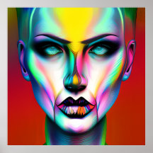 Cool en eng creepy kleurrijke androgyne robot