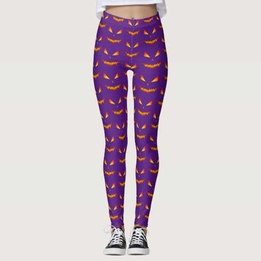 Cool en eng Jack OLantern gezicht Halloween paarse Leggings (Voorkant)