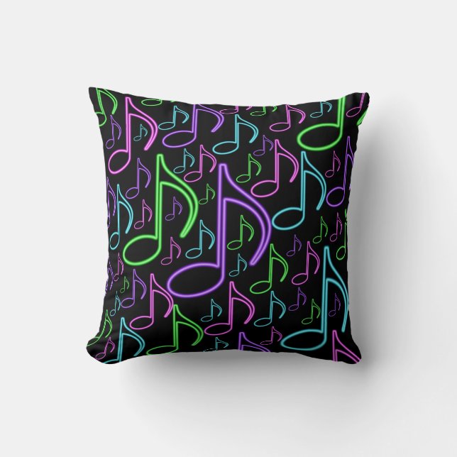 Cool en Fun Neon Music Note Collage Kussen (Voorkant)