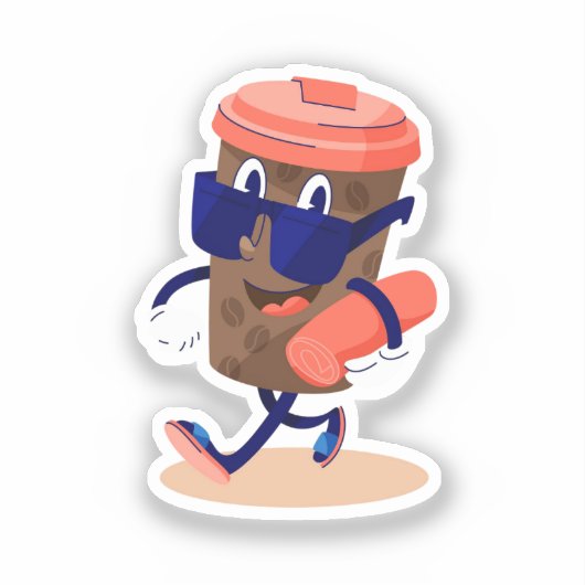 Cool en grappig koffie karakter sticker (Voorkant)