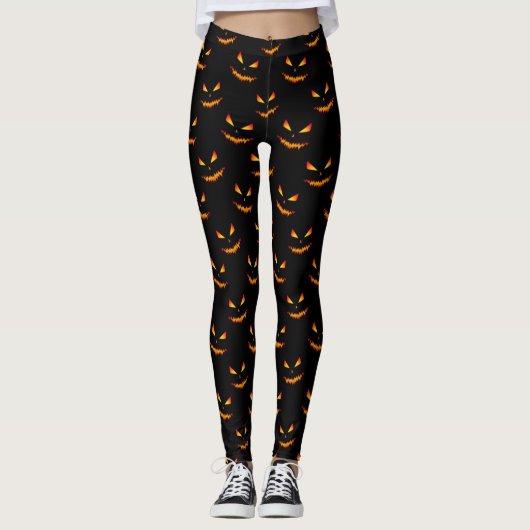 Cool en griezelig Jack O'Lantern face Halloween Bl Leggings (Voorkant)