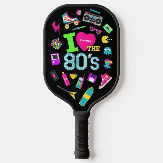 Cool en kleurrijk Ik hou van de jaren 80 | Naam Pickleball Paddle (Voorkant)
