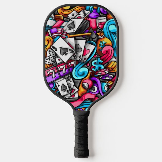 Cool en kleurrijke Las Vegas Casino Gokken Doodle Pickleball Paddle (Voorkant)