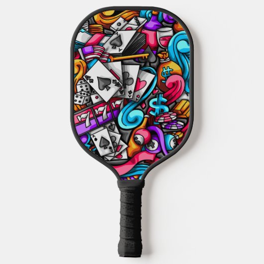Cool en kleurrijke Las Vegas Casino Gokken Doodle Pickleball Paddle (Achterkant)