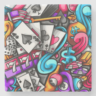 Cool en kleurrijke Las Vegas Casino Gokken Doodle Stenen Onderzetter