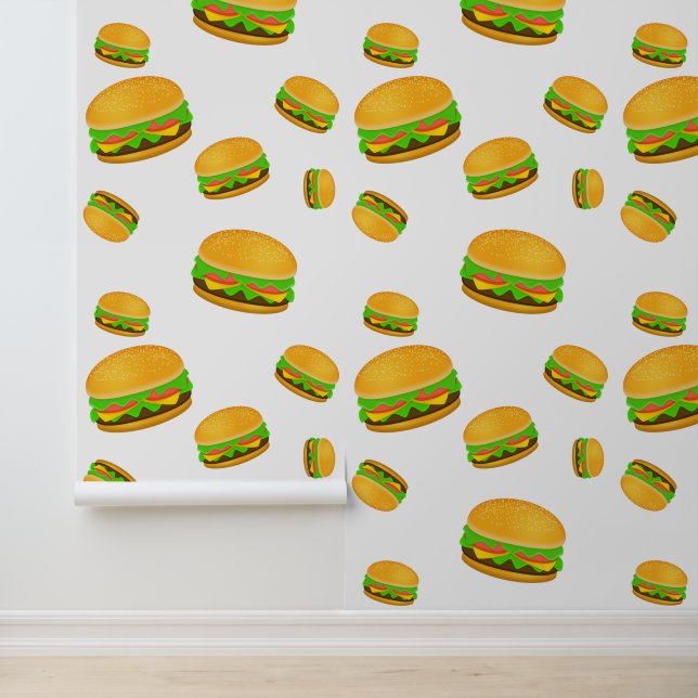 Cool en leuk lekker hamburgerpatroon wit behang (Applicatie)