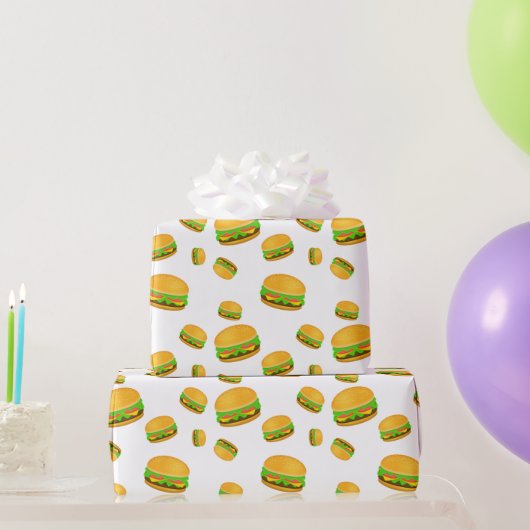 Cool en leuk lekker hamburgerpatroon wit cadeaupapier (Feestgeschenken)