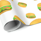 Cool en leuk lekker hamburgerpatroon wit cadeaupapier (Rol Hoek)