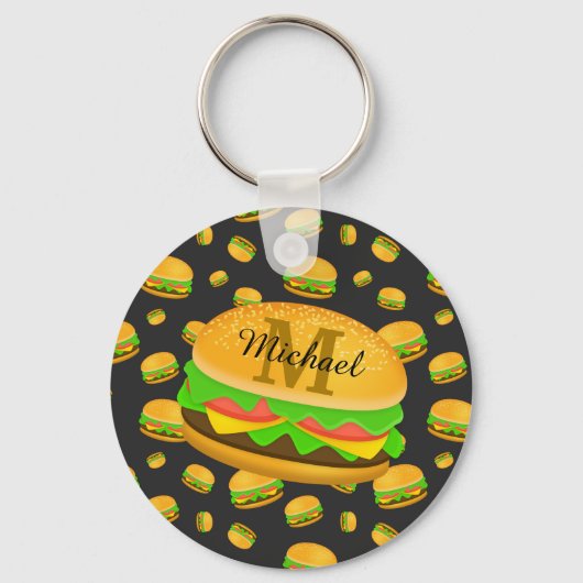 Cool en leuk smakelijk burgerpatroon Monogram Sleutelhanger (Voorkant)