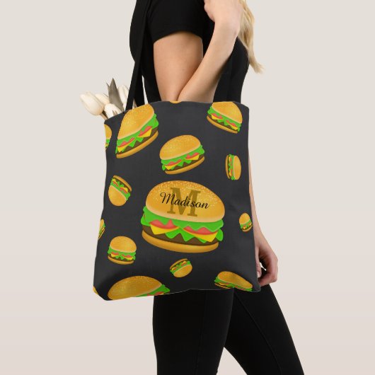 Cool en leuk smakelijk burgerpatroon Monogram Tote Bag (Dichtbij)
