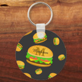 Cool en leuk yummy burgerpatroon Monogram Sleutelhanger (Achterkant)
