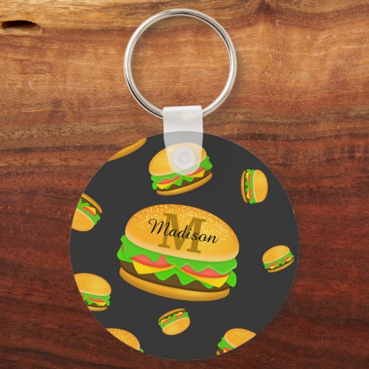 Cool en leuk yummy burgerpatroon Monogram Sleutelhanger (Voorkant)