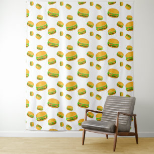 Cool en leuk yummy burgerpatroon witte muur wandkleed