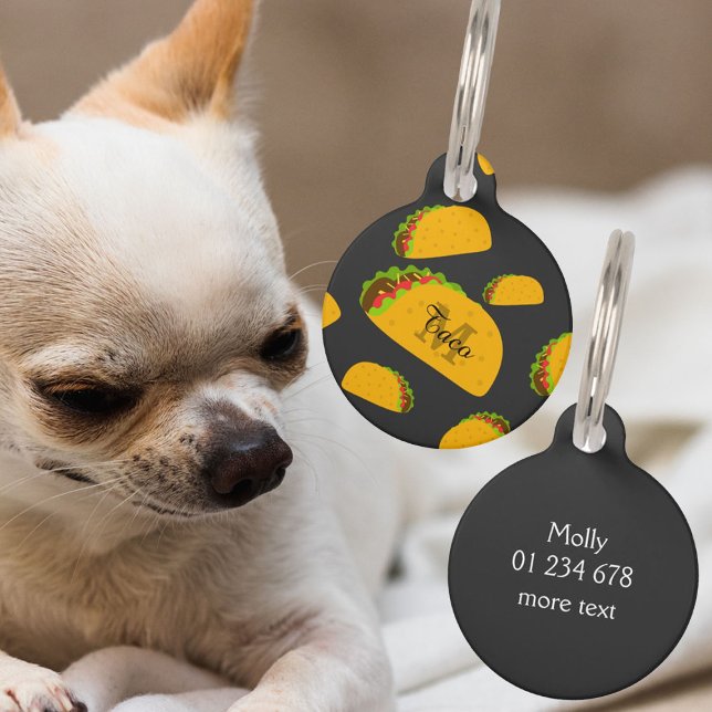 Cool- en leuke jummie-taco-patroon Monogram Huisdierpenning (Cool and fun yummy taco pattern Monogram Pet Dog ID Tag )