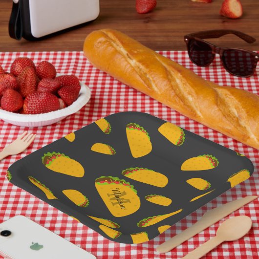Cool- en leuke jummie-taco-patroon Monogram Papieren Bordje (Picknick)