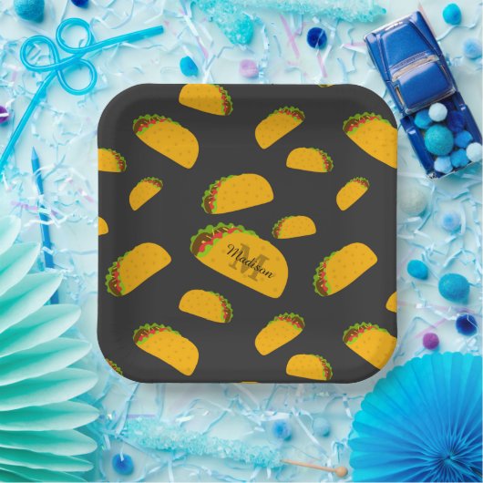 Cool- en leuke jummie-taco-patroon Monogram Papieren Bordje (Feest)
