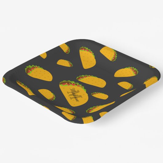Cool- en leuke jummie-taco-patroon Monogram Papieren Bordje (Gebogen)