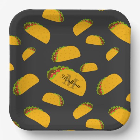 Cool- en leuke jummie-taco-patroon Monogram Papieren Bordje (Voorkant)