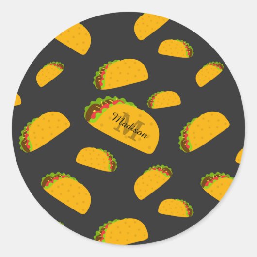 Cool- en leuke jummie-taco-patroon Monogram Ronde Sticker (Voorkant)