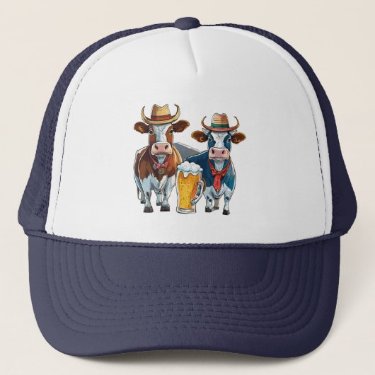 Cool en leuke koeien en bier Trucker Hoed! Pet (Voorkant)