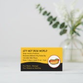 Cool en trendy hotdog themarestaurant visitekaartje (Staand voorkant)