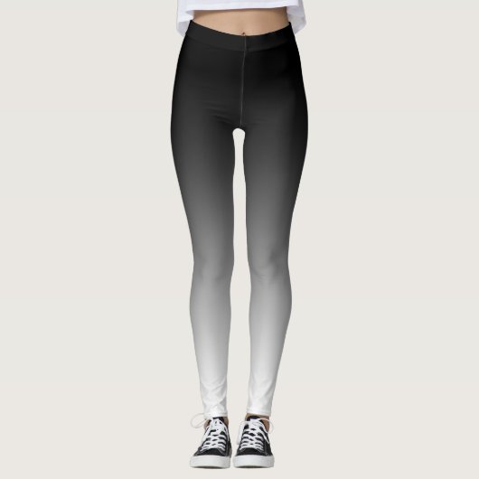 Cool en trendy zwart naar witte gradiënt leggings (Voorkant)