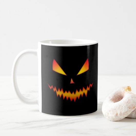 Cool eng Jack O'Lantern gezicht Halloween zwart Koffiemok (Met donut)