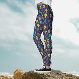 Cool eng spooky Halloween kleurrijk schedelpatroon Leggings