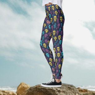 Cool eng spooky Halloween kleurrijk schedelpatroon Leggings