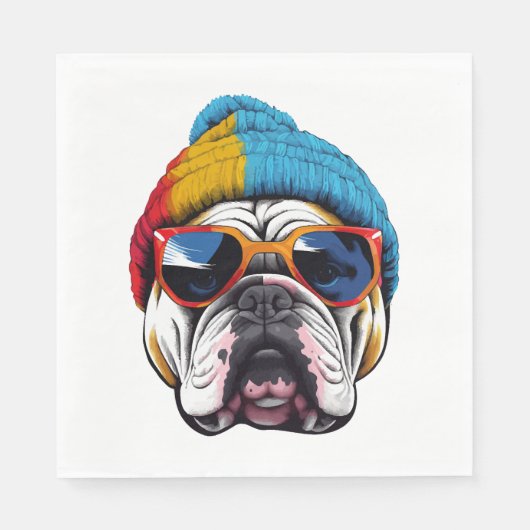 Cool Engels bulldog met een beanie Pet Servet (Voorkant)