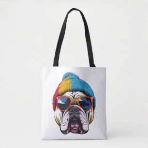 Cool Engels bulldog met een beanie Pet Tote Bag