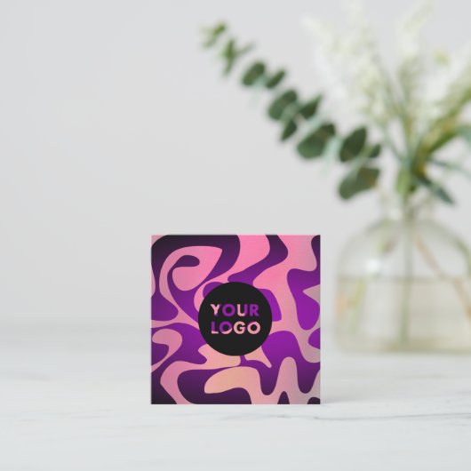 Cool Esthetische Roze Paarse Groovy Art Square Log Vierkante Visitekaartje (Staand voorkant)