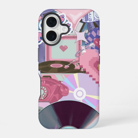 Cool Esthetische Y2K/90's Stickers iPhone 16 Hoesje (Achterkant)